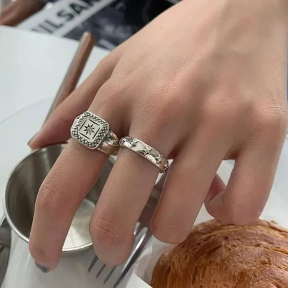 Minimalist 925 Sterling Silver Celestial Star Ring Silver Statement Ring - Picture 7 of 7